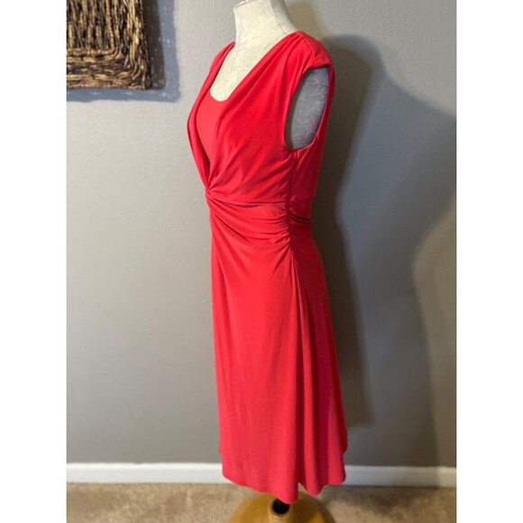 Chaps Ralph Lauren A Line Midi Dress Large L Coral Orange Sleeveless Washable - Picture 4 of 10